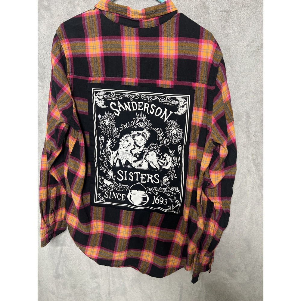 Official Disney Hocus Pocus Flannel Shirt Adult L Sanderson Sisters Back Patch
